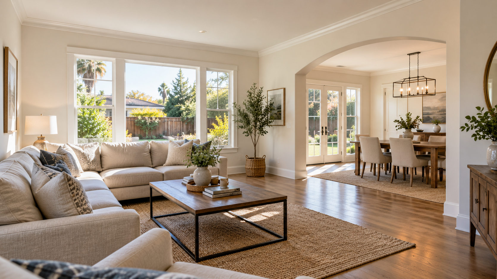 Freshly painted residential living and dining room